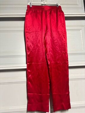 J. Crew Red silk Pull-On Straight-Leg Pants